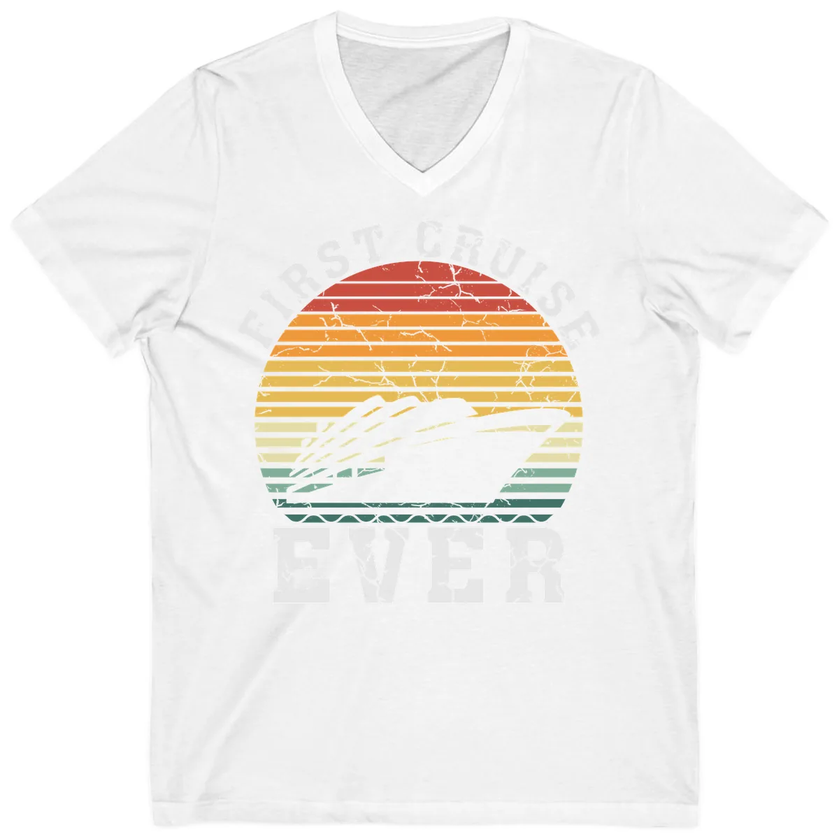 First Cruise Ever Retro Sunset V-Neck in White