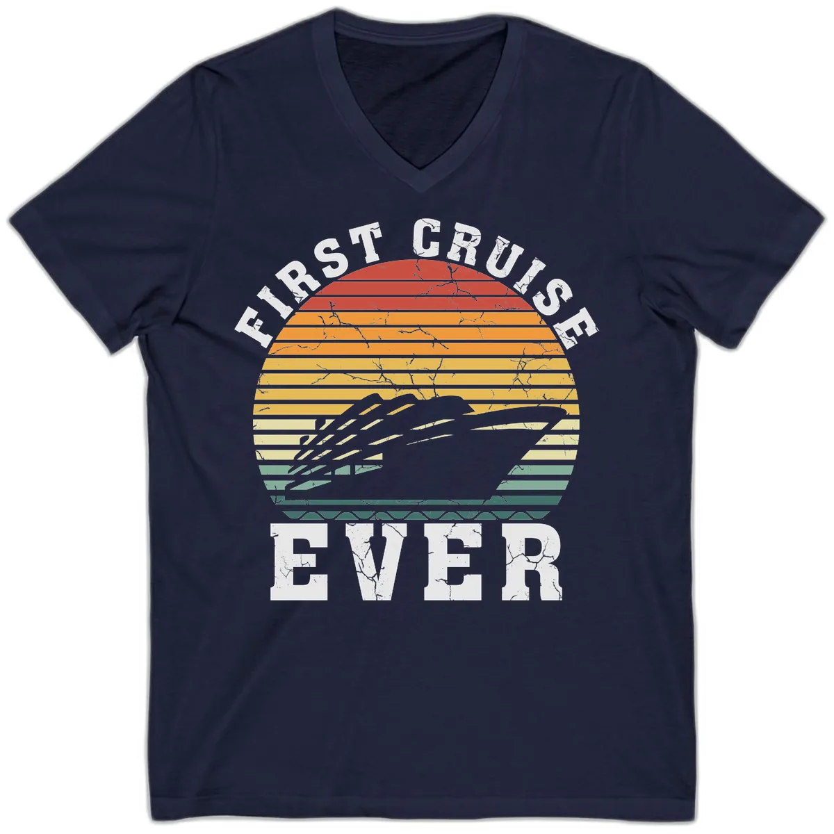 First Cruise Ever Retro Sunset V-Neck in Navy