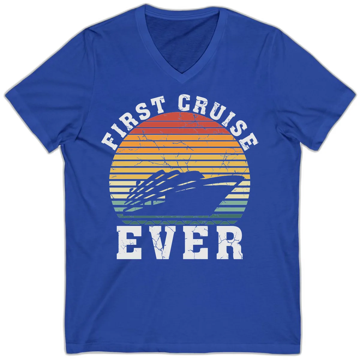 First Cruise Ever Retro Sunset V-Neck in True Royal