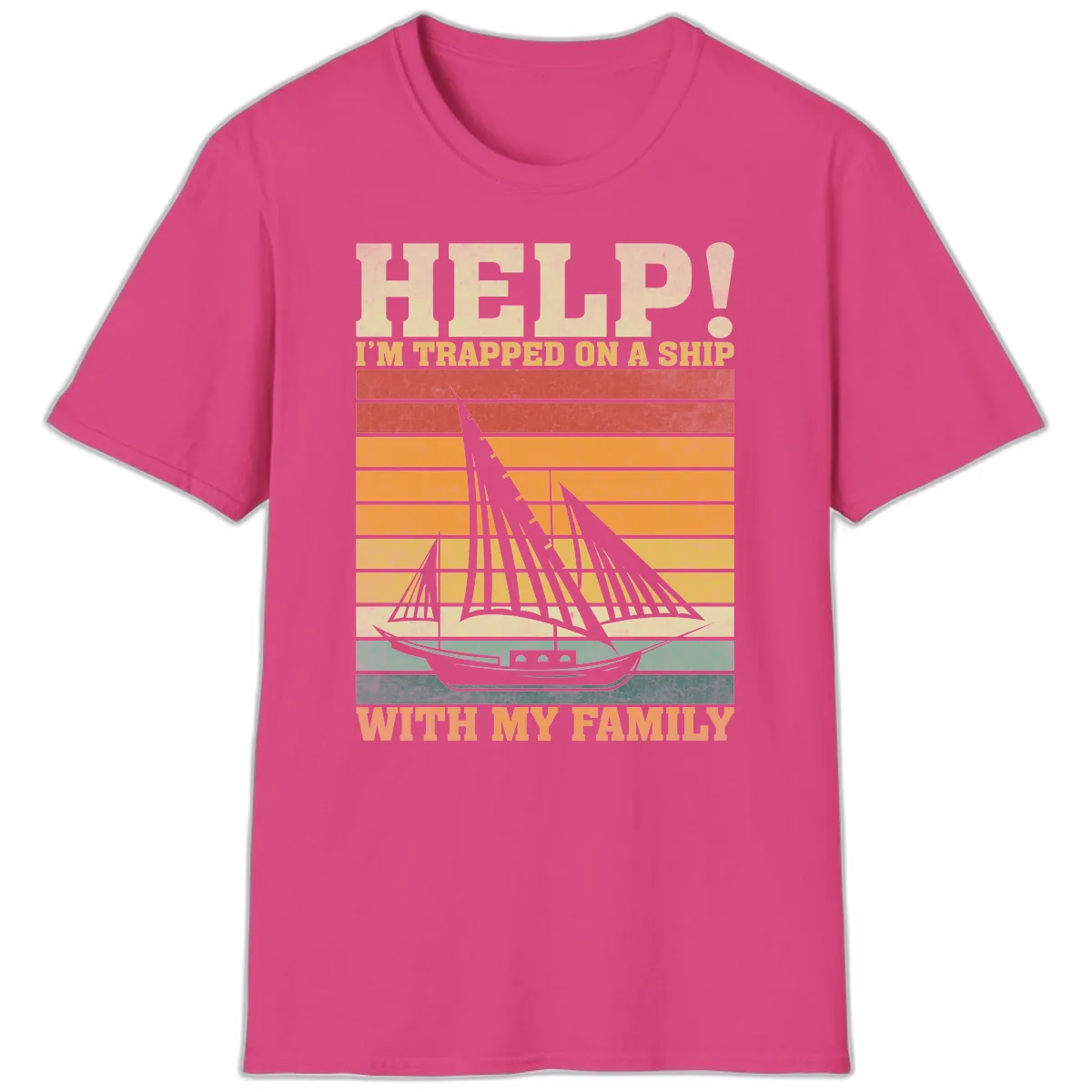 Help! I'm Trapped On A Ship With My Family T-Shirt in Heliconia