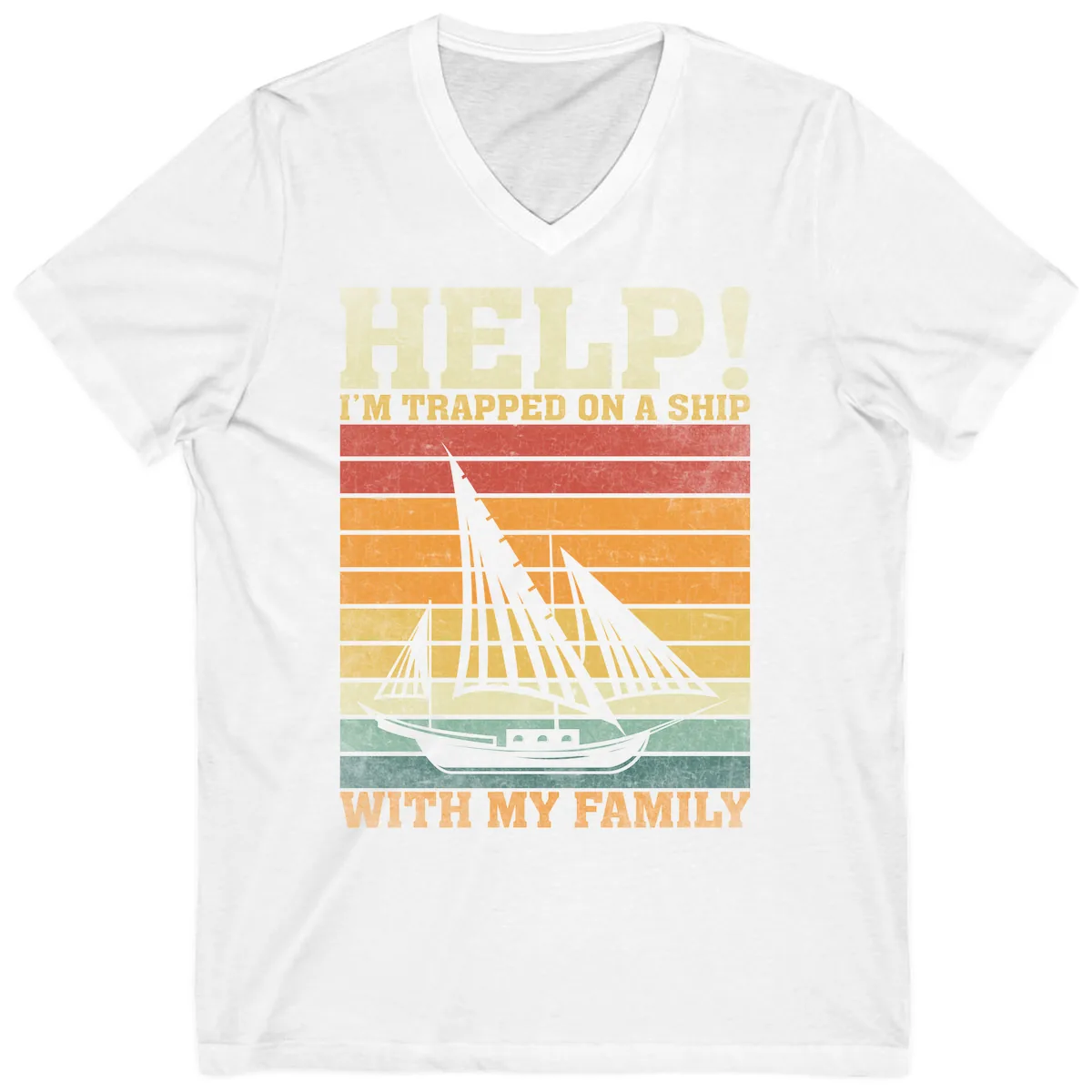 Help! I'm Trapped On A Ship With My Family V-Neck in White