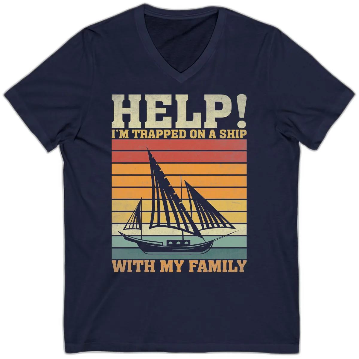 Help! I'm Trapped On A Ship With My Family V-Neck in Navy