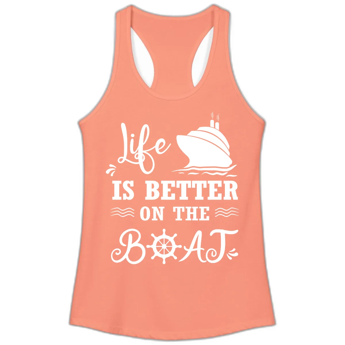 Life Is Better On The Boat Ladies Tank in Solid Light Orange