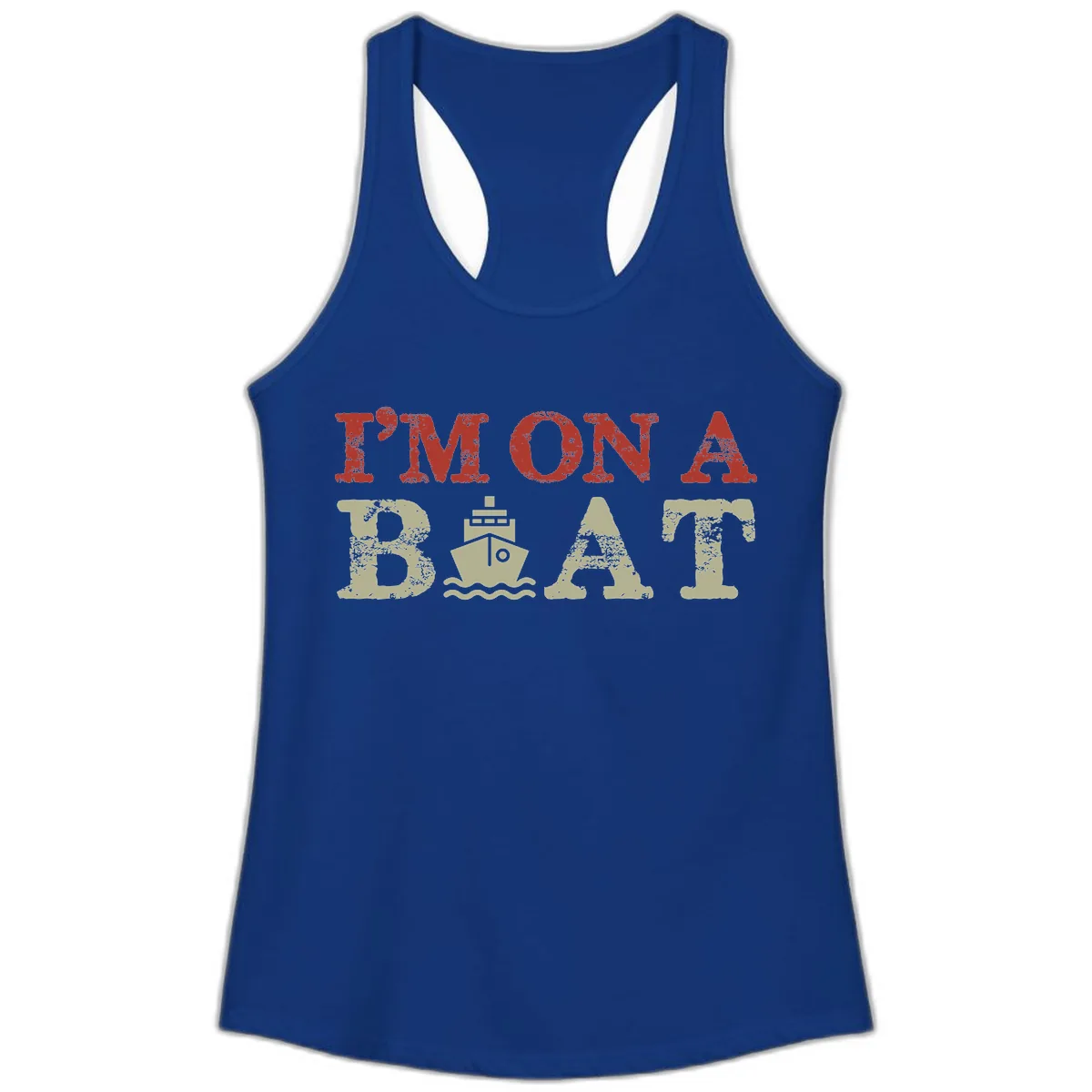 I'm On A Boat Cruise Ladies Tank in Solid Royal