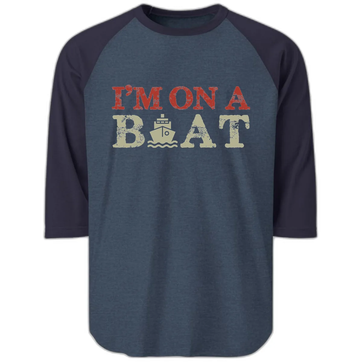 I'm On A Boat Cruise Raglan 3/4 in Heather Denim Navy