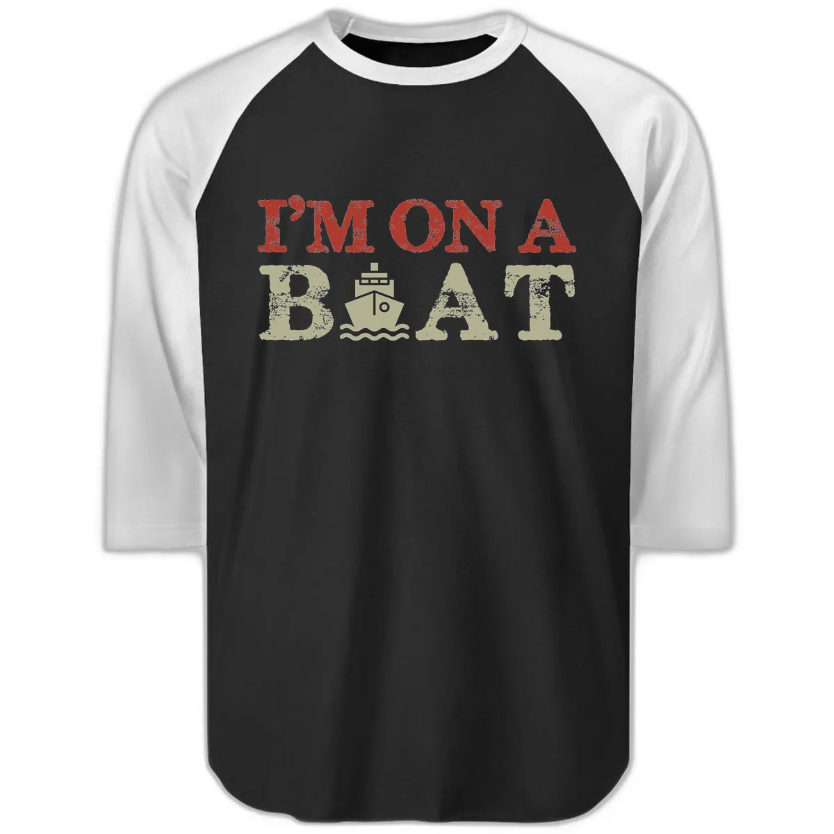 I'm On A Boat Cruise Raglan 3/4 in Black White