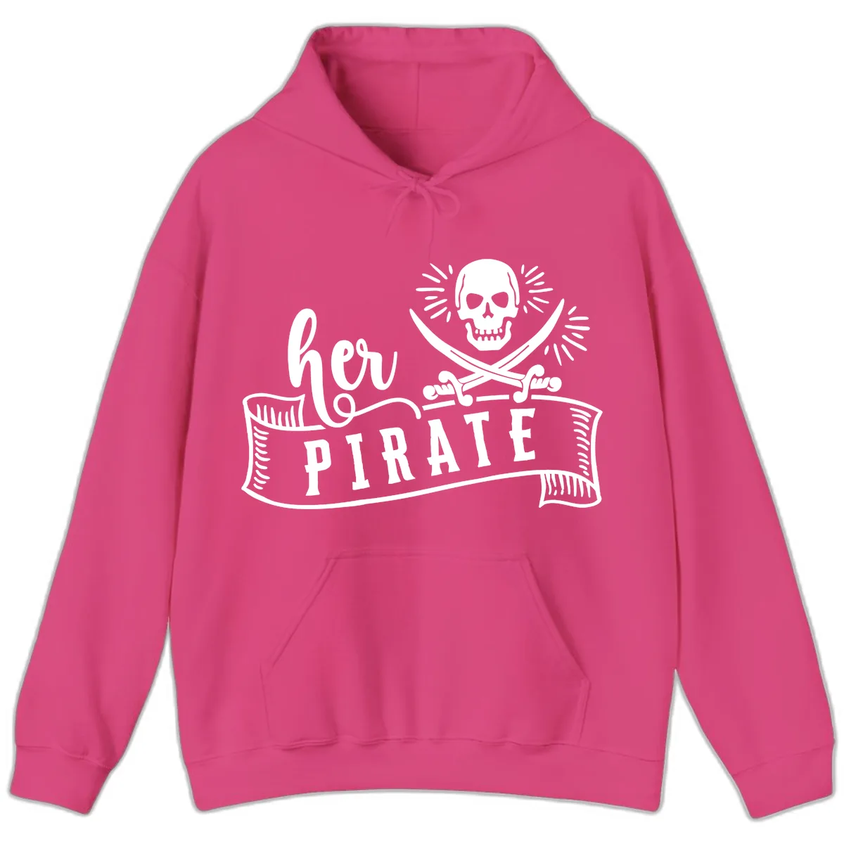 Ahoy Pirate Skull & Crossbones Hoodie in Heliconia