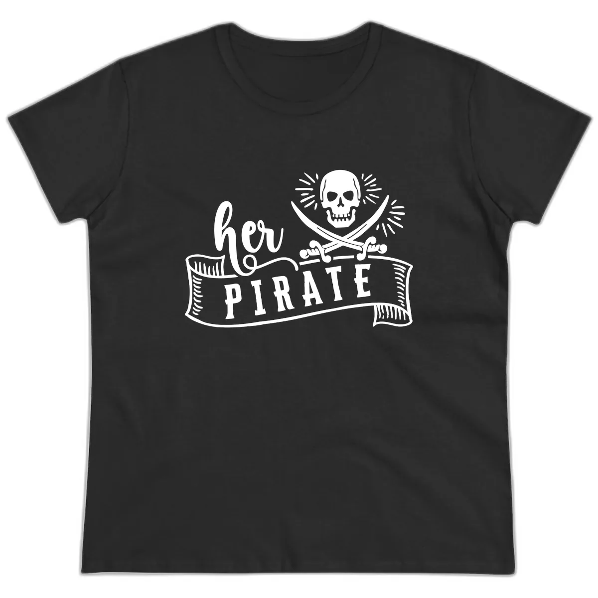 Ahoy Pirate Skull & Crossbones Ladies Tee in Black