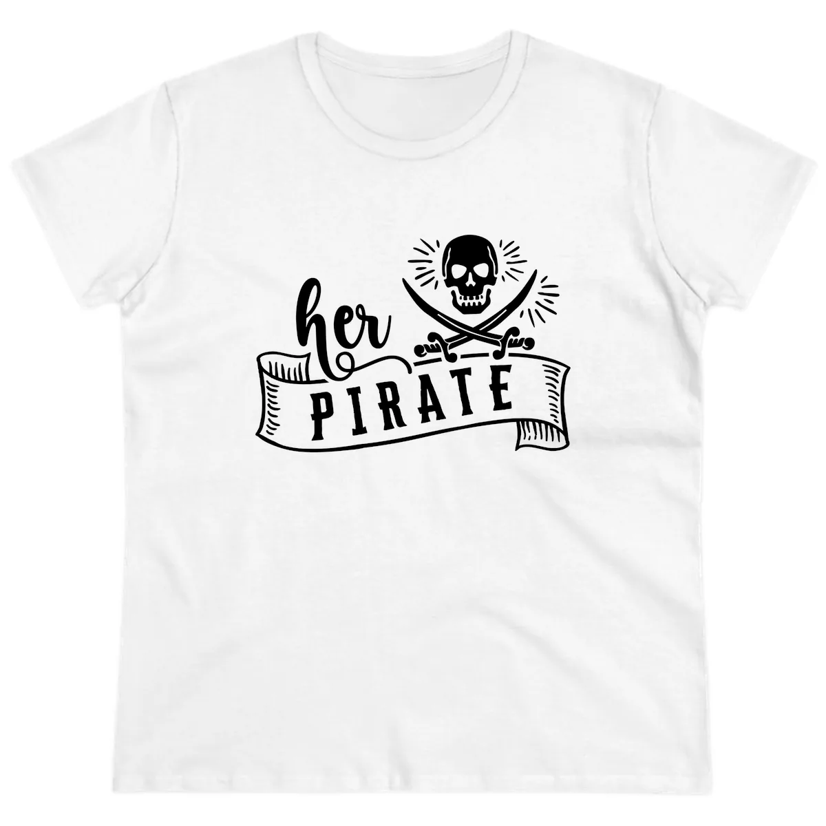 Ahoy Pirate Skull & Crossbones Ladies Tee in White