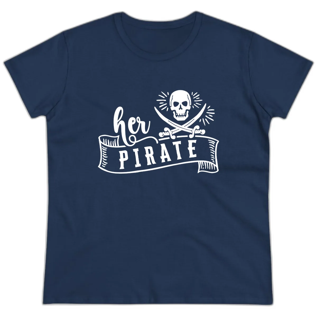 Ahoy Pirate Skull & Crossbones Ladies Tee in Navy