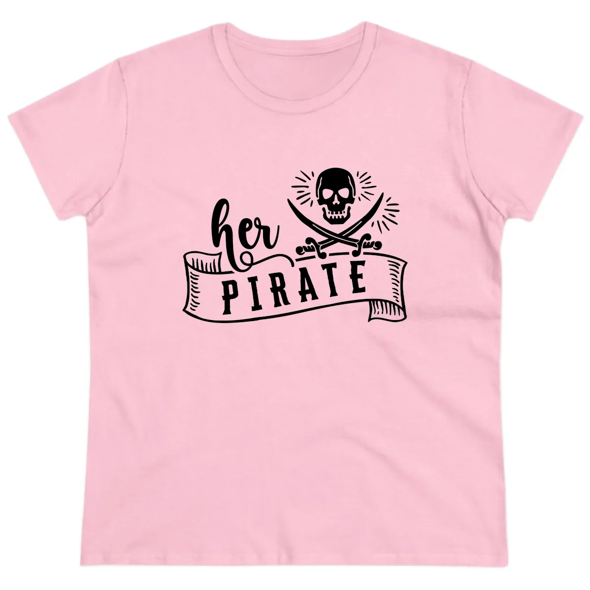 Ahoy Pirate Skull & Crossbones Ladies Tee in Light Pink