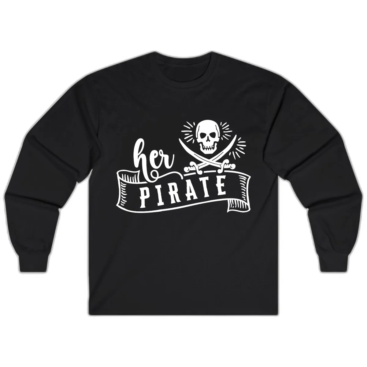 Ahoy Pirate Skull & Crossbones Long Sleeve in Black
