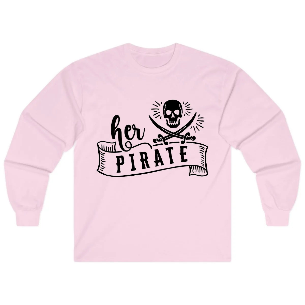 Ahoy Pirate Skull & Crossbones Long Sleeve in Light Pink