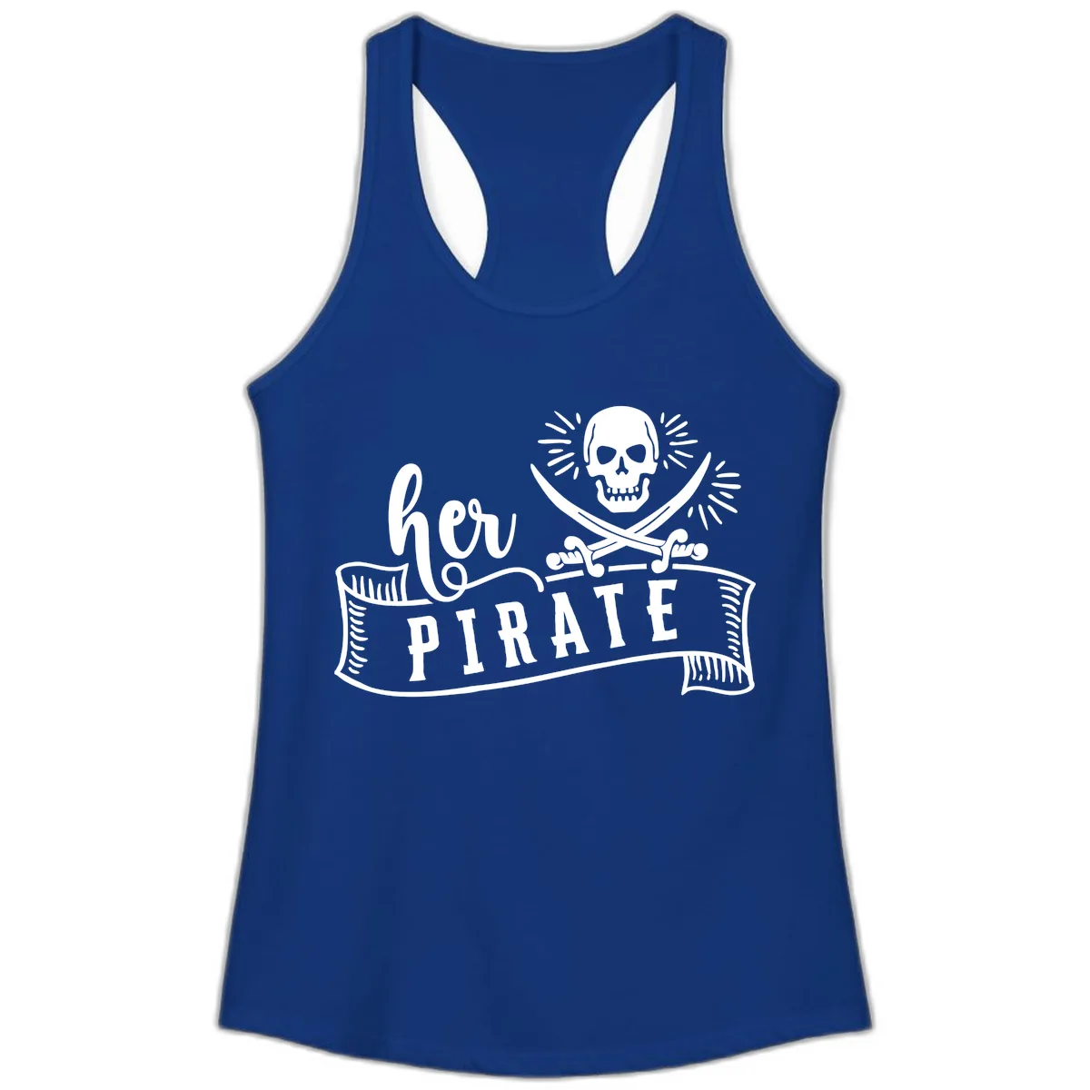Ahoy Pirate Skull & Crossbones Ladies Tank in Solid Royal