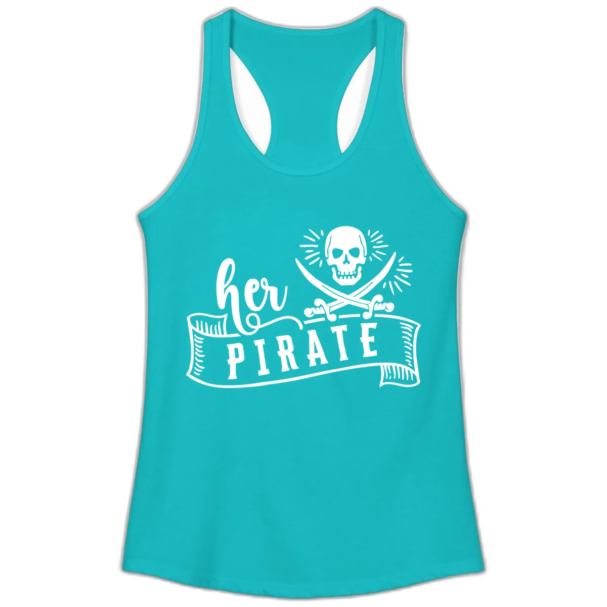 Ahoy Pirate Skull & Crossbones Ladies Tank in Tahiti Blue