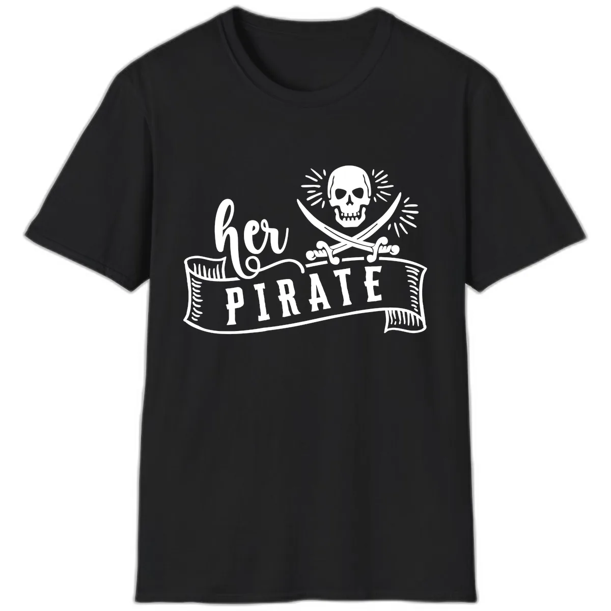 Ahoy Pirate Skull & Crossbones T-Shirt in Black