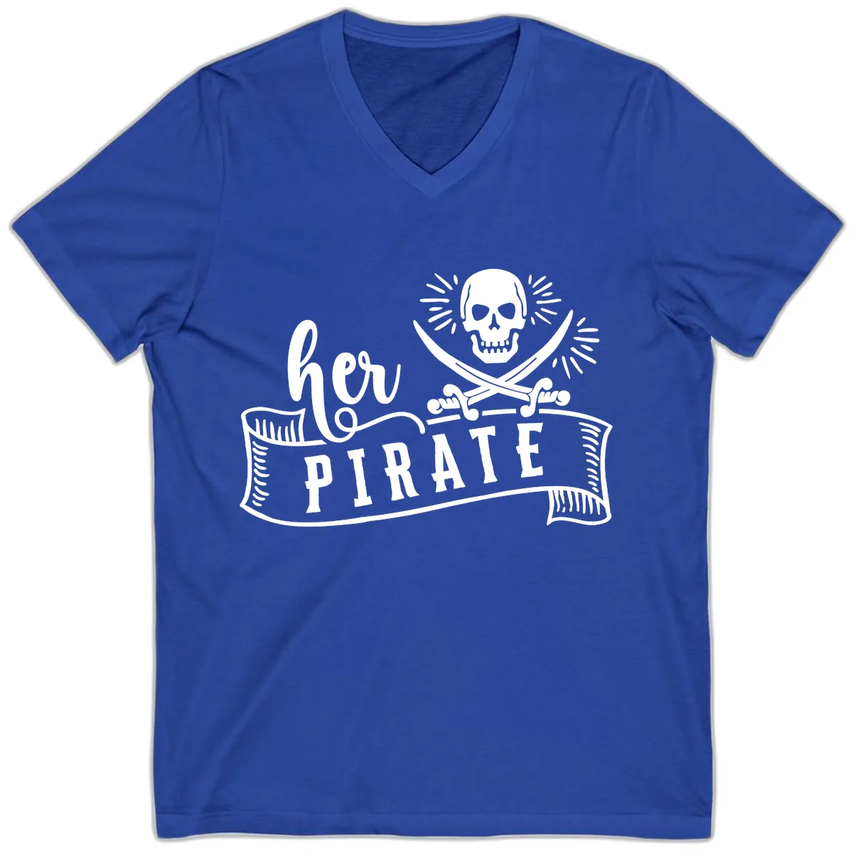 Ahoy Pirate Skull & Crossbones V-Neck in True Royal