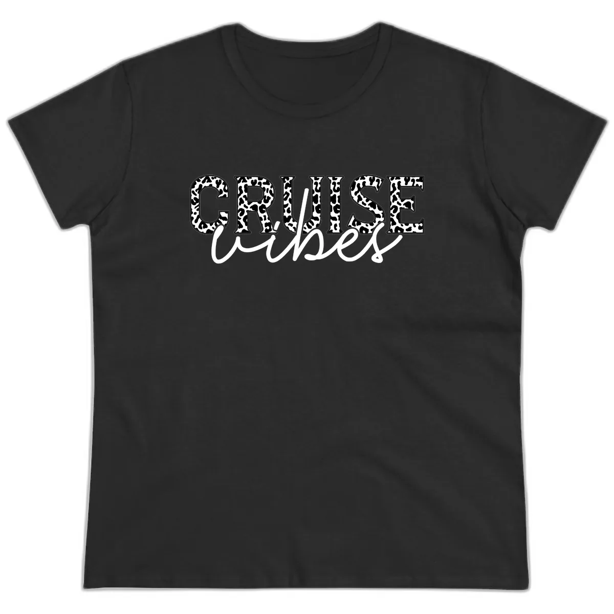 Cruise Vibes Leopard Print Ladies Tee in Black
