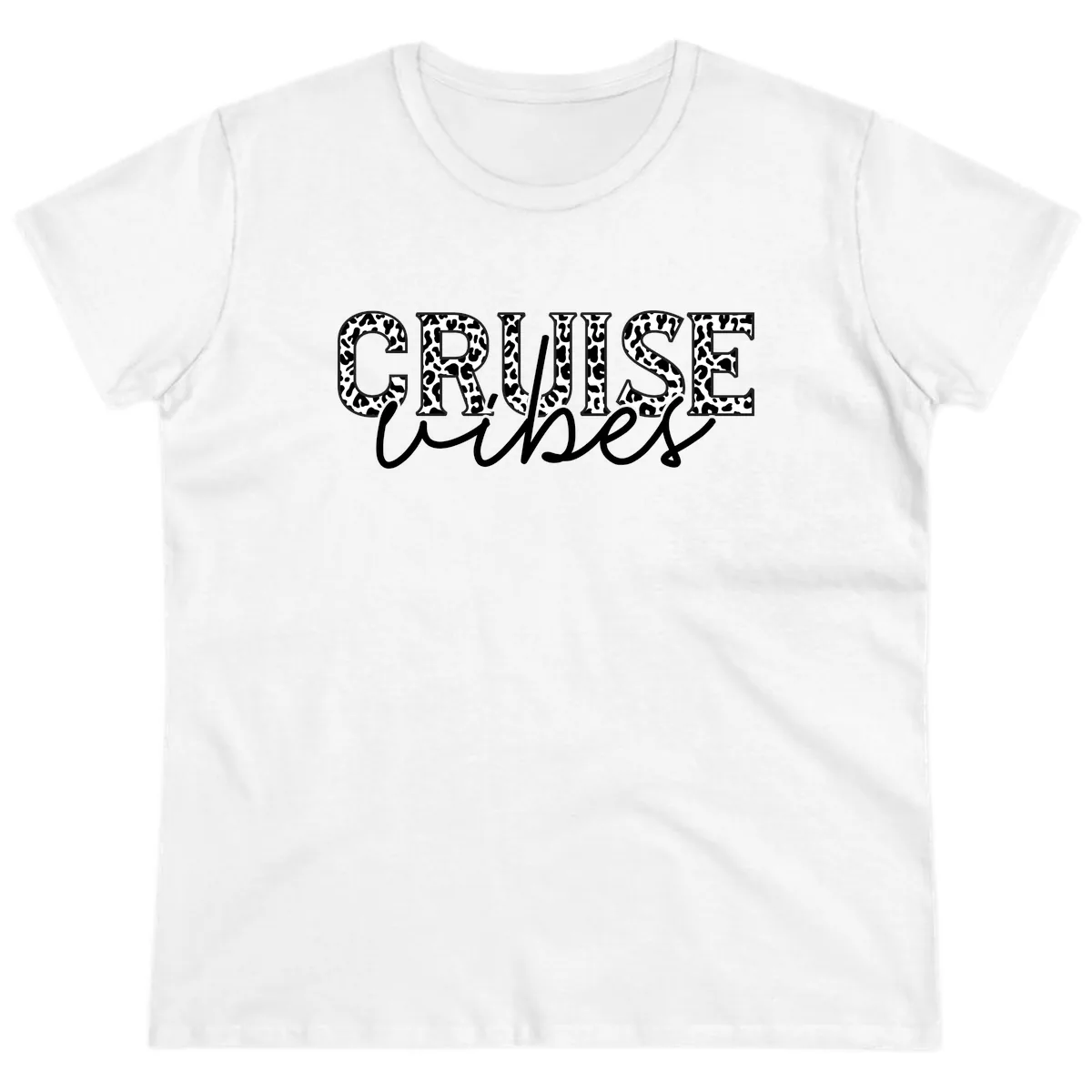 Cruise Vibes Leopard Print Ladies Tee in White