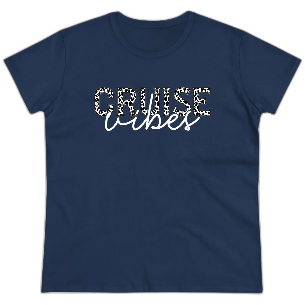 Cruise Vibes Leopard Print Ladies Tee in Navy