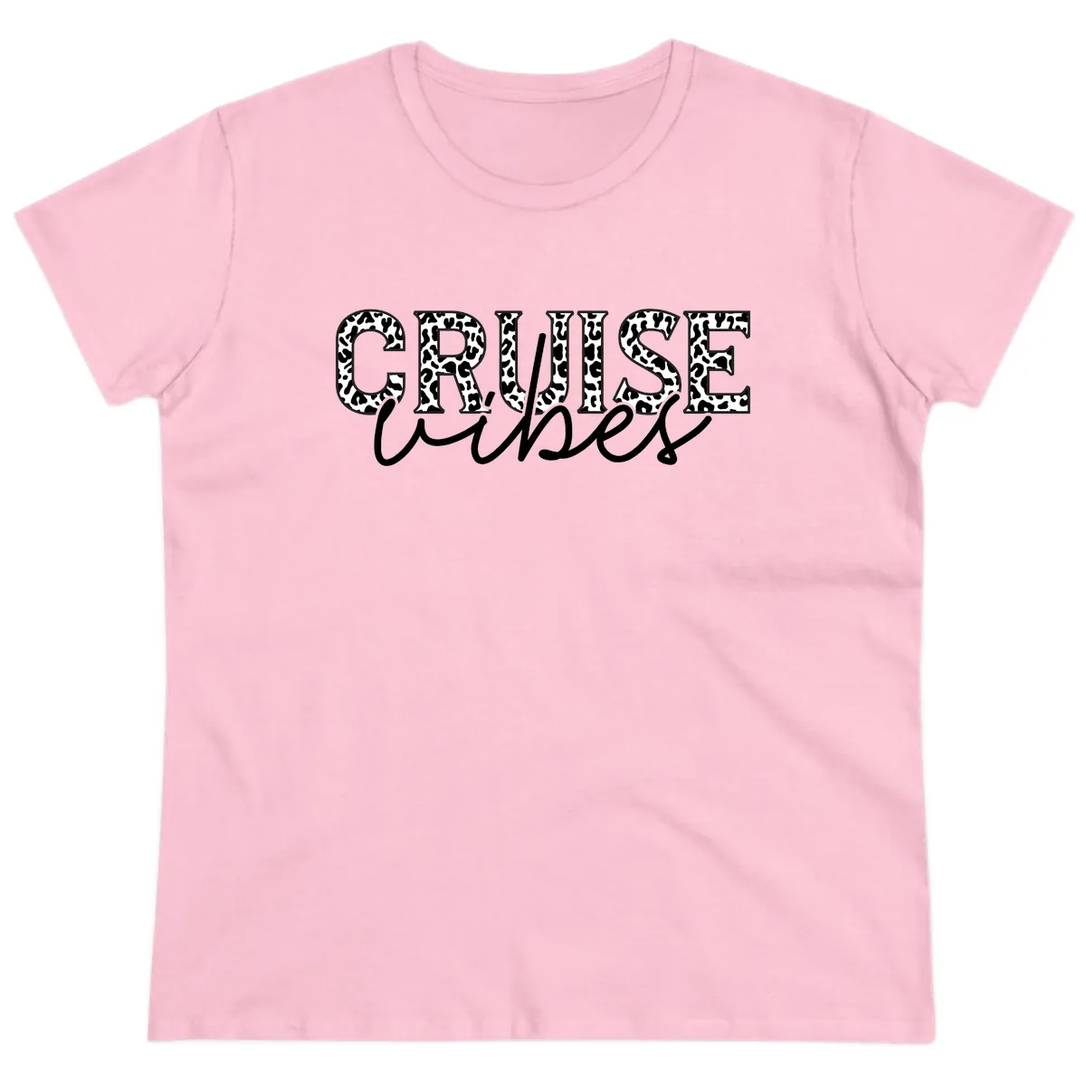 Cruise Vibes Leopard Print Ladies Tee in Light Pink