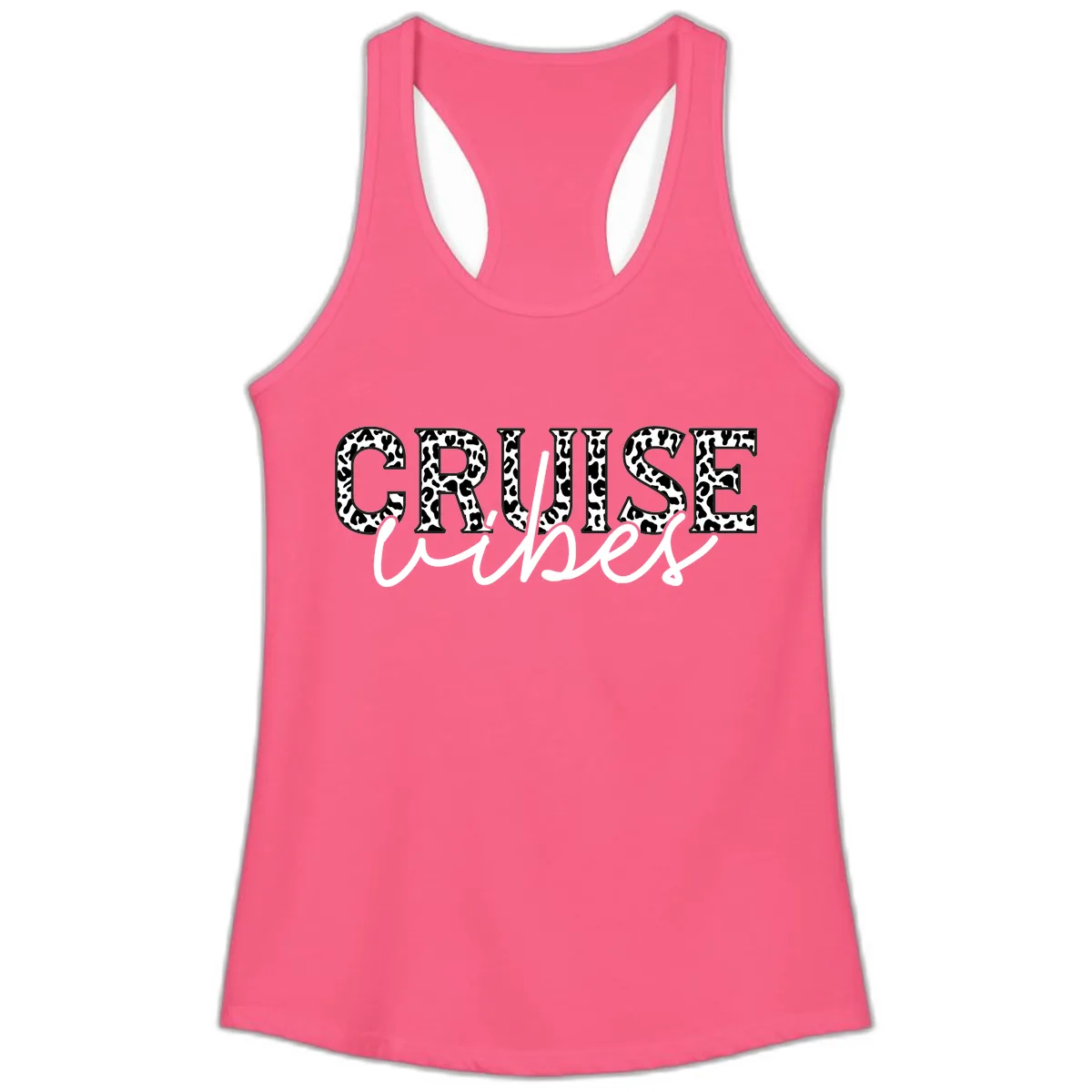Cruise Vibes Leopard Print Ladies Tank in Solid Hot Pink