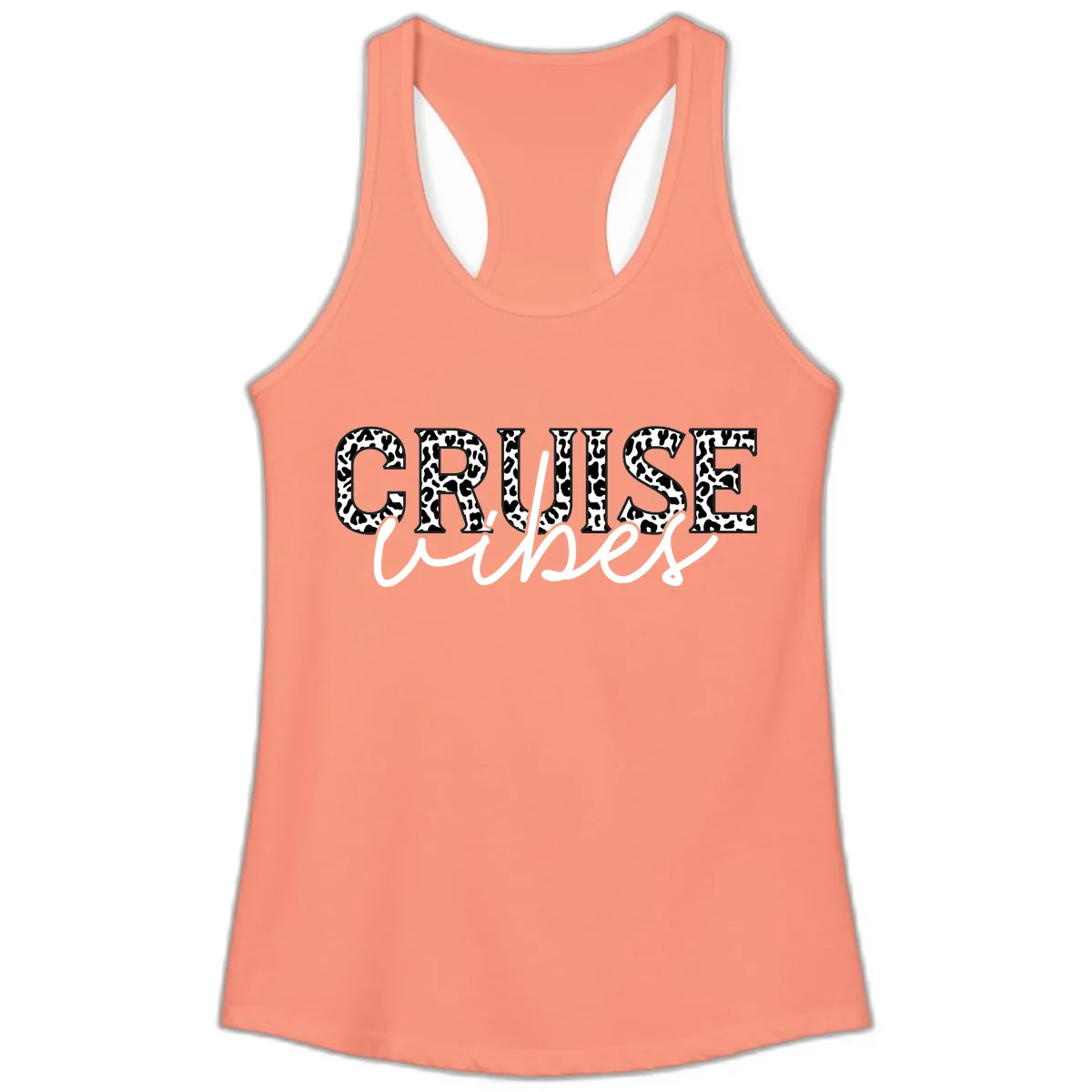Cruise Vibes Leopard Print Ladies Tank in Solid Light Orange