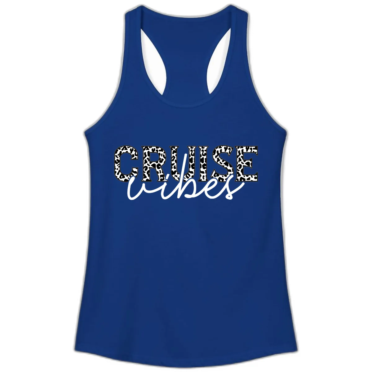 Cruise Vibes Leopard Print Ladies Tank in Solid Royal