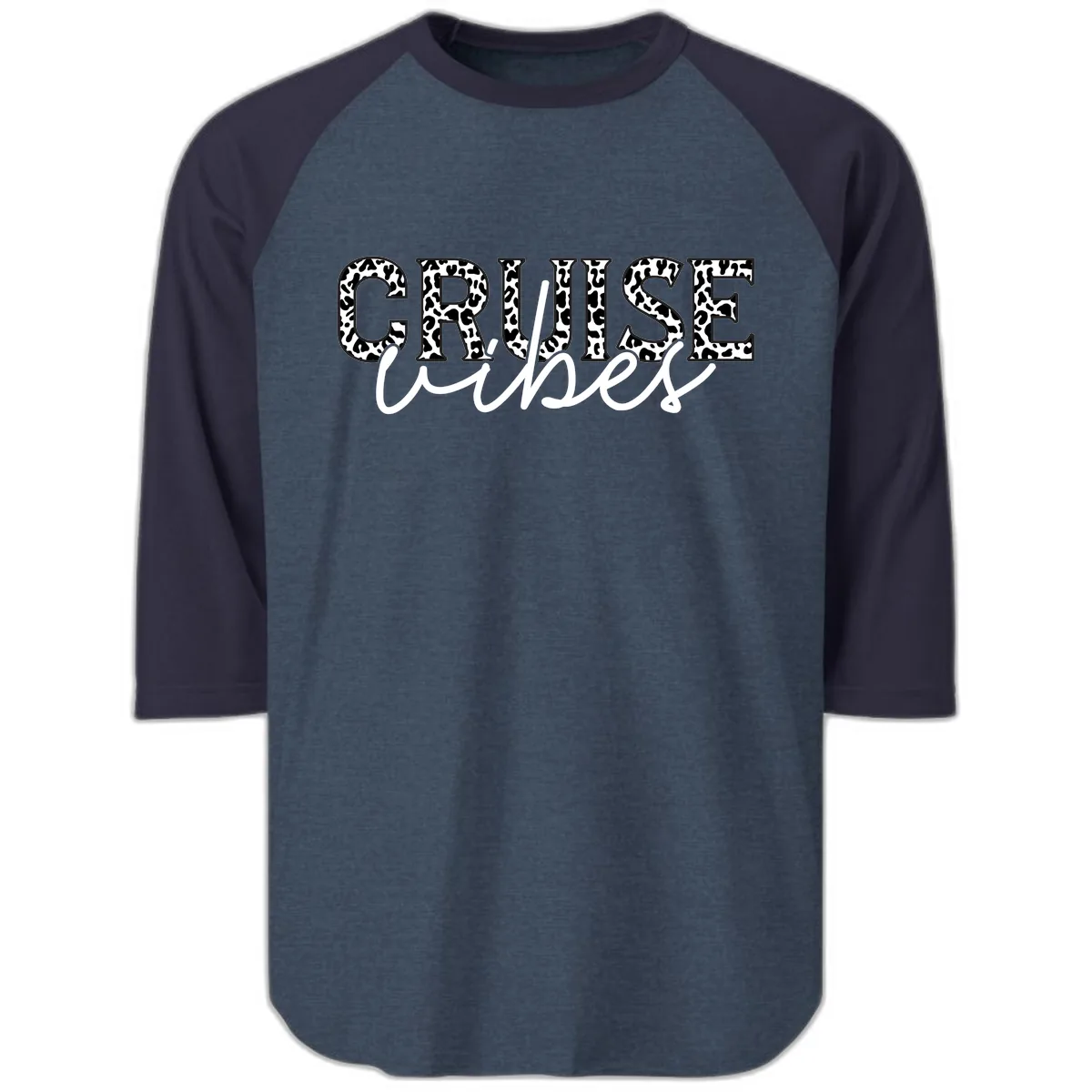 Cruise Vibes Leopard Print Raglan 3/4 in Heather Denim Navy