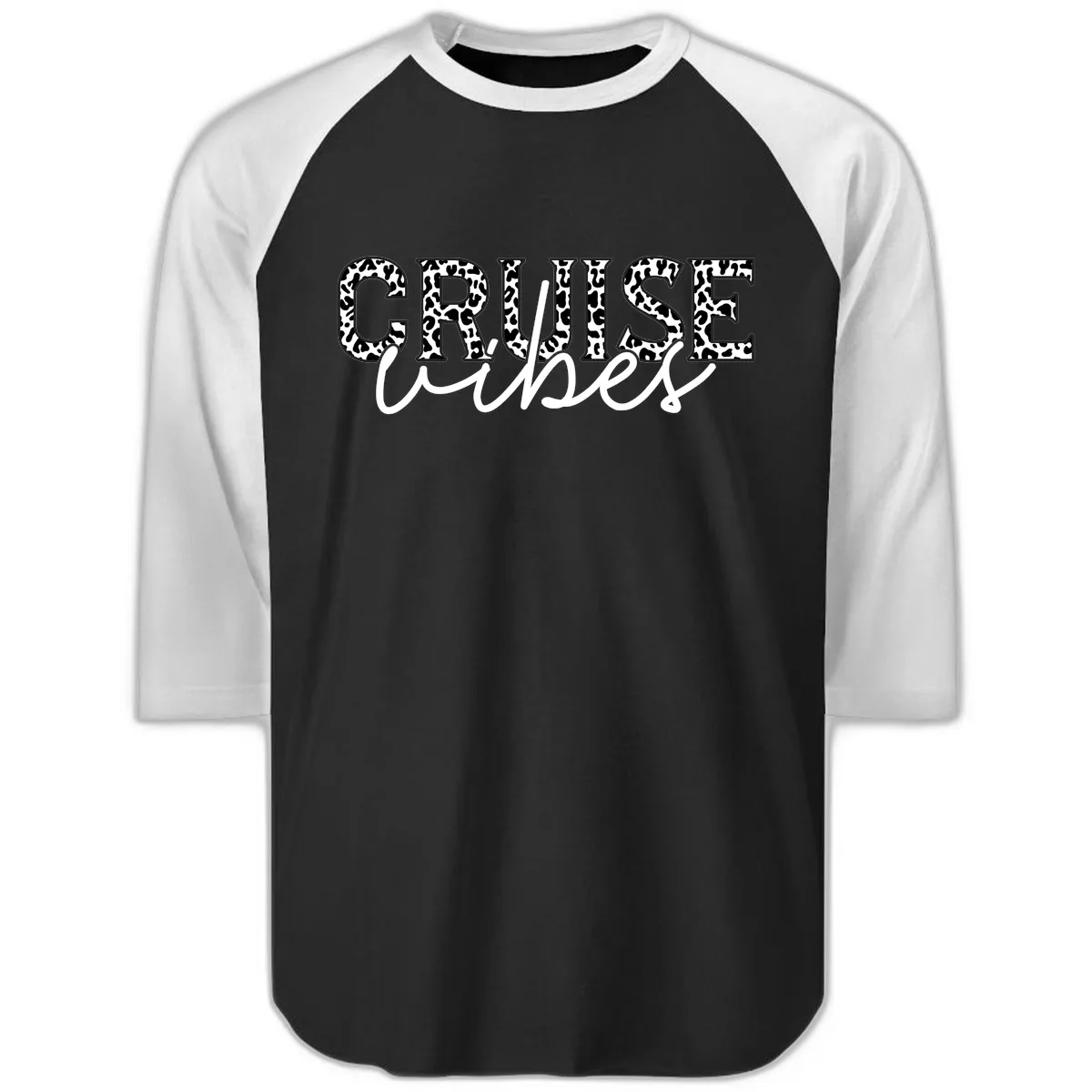Cruise Vibes Leopard Print Raglan 3/4 in Black White