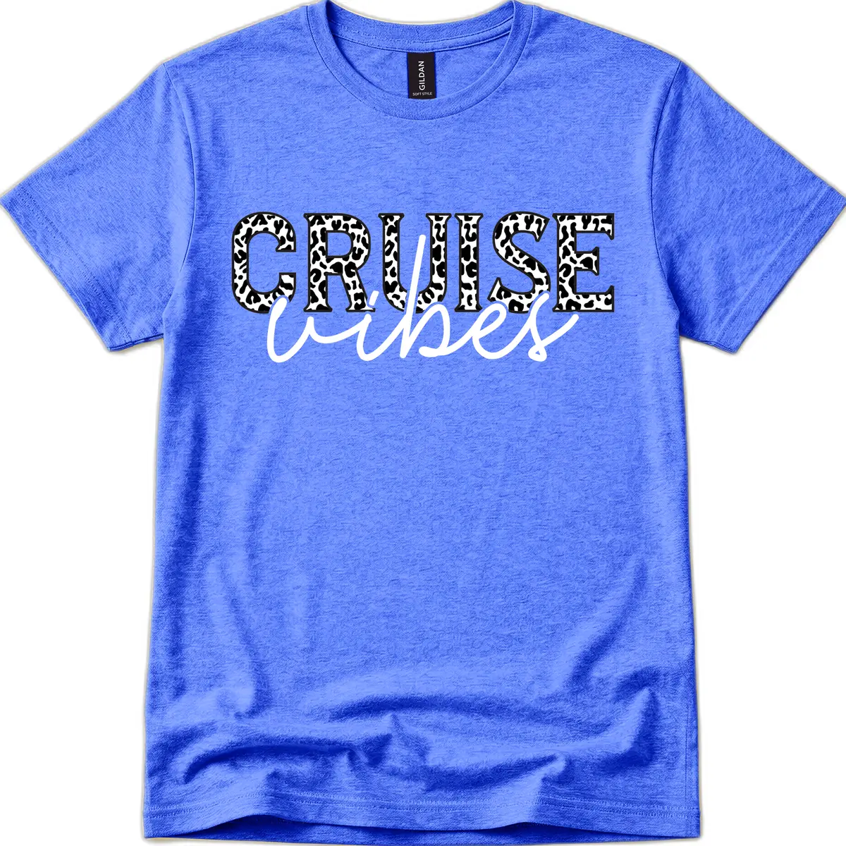 Cruise Vibes Leopard Print T-Shirt in Heather Royal