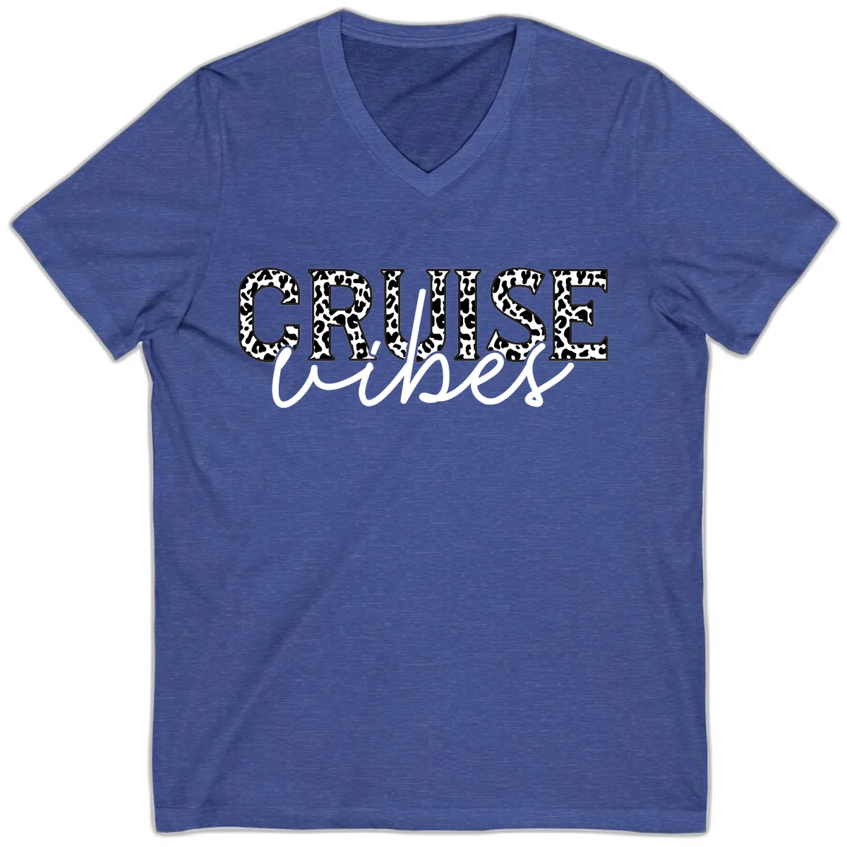 Cruise Vibes Leopard Print V-Neck in Heather True Royal