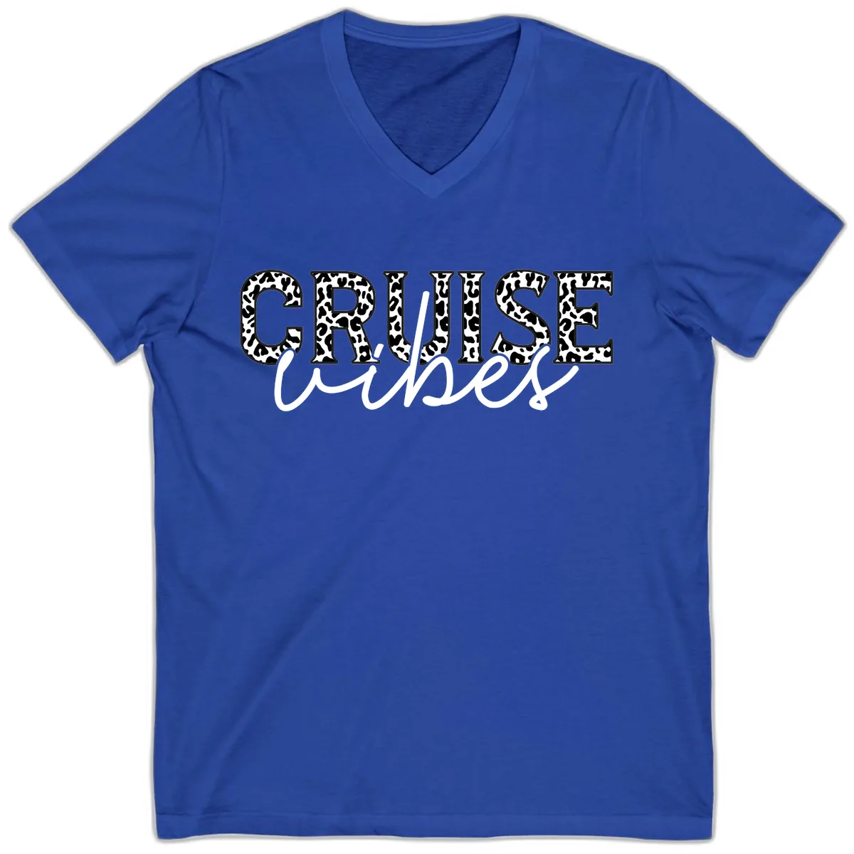 Cruise Vibes Leopard Print V-Neck in True Royal