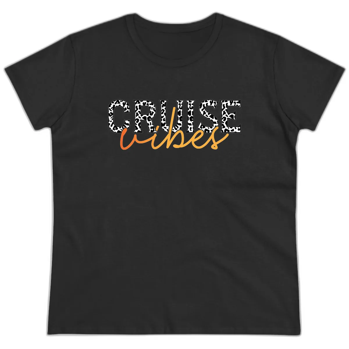 Cruise Vibes Leopard Print Ladies Tee in Black