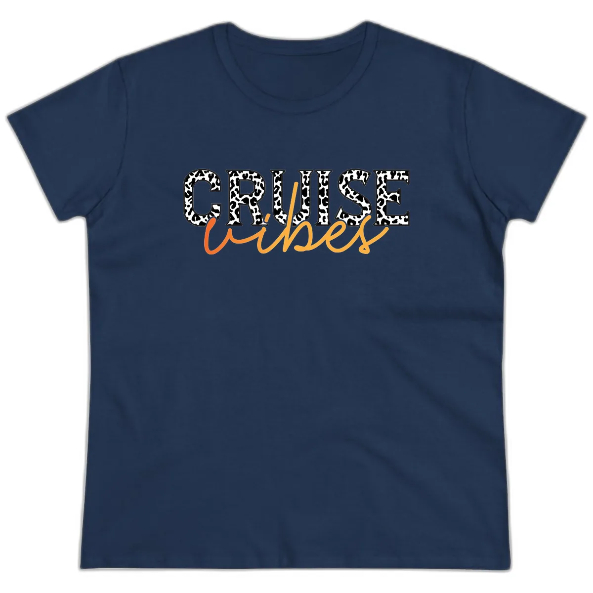 Cruise Vibes Leopard Print Ladies Tee in Navy