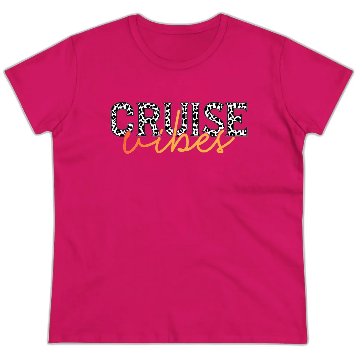 Cruise Vibes Leopard Print Ladies Tee in Heliconia