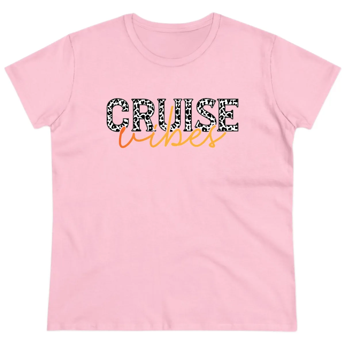 Cruise Vibes Leopard Print Ladies Tee in Light Pink