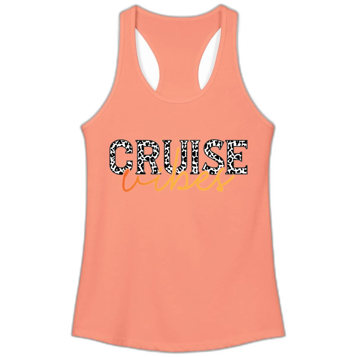 Cruise Vibes Leopard Print Ladies Tank in Solid Light Orange