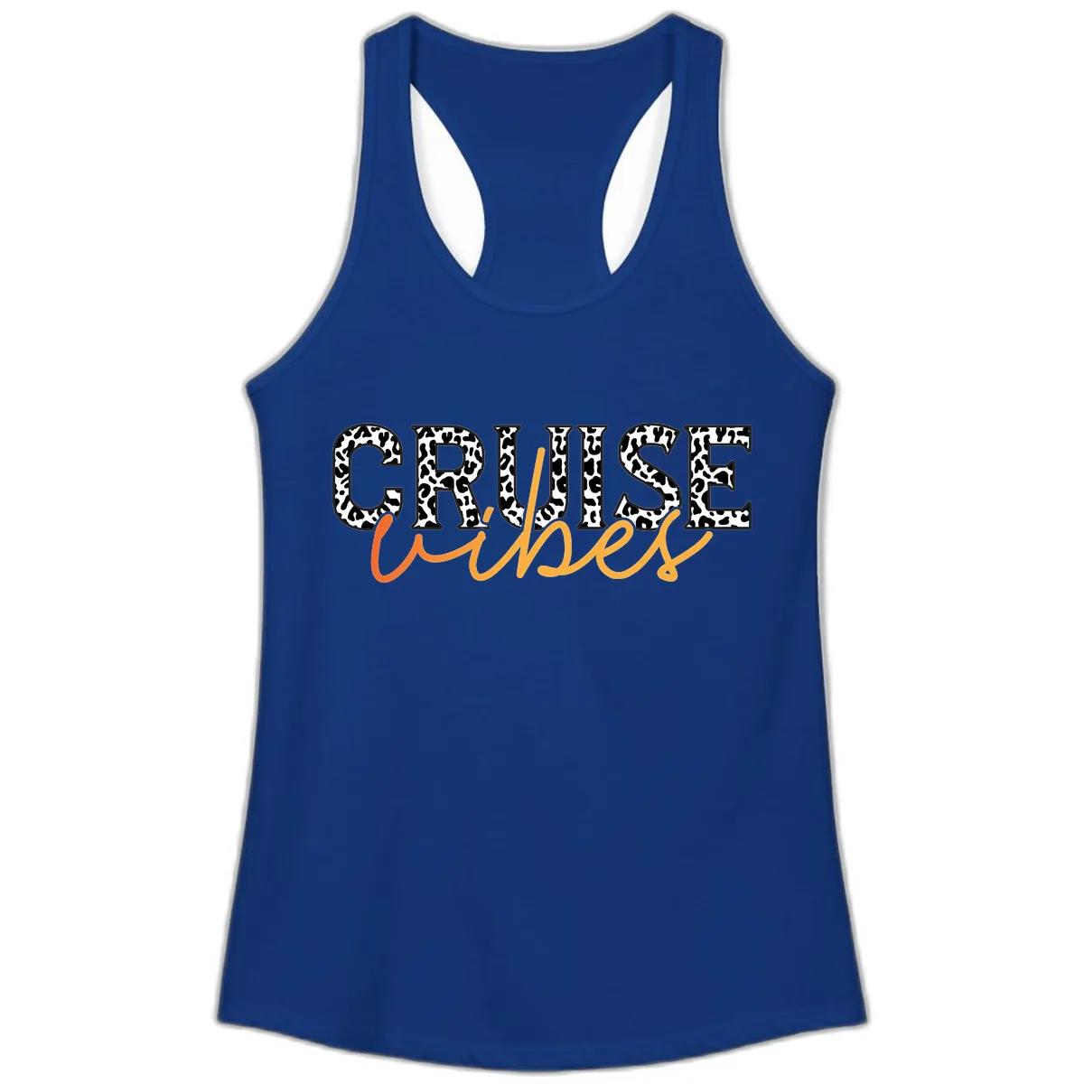 Cruise Vibes Leopard Print Ladies Tank in Solid Royal