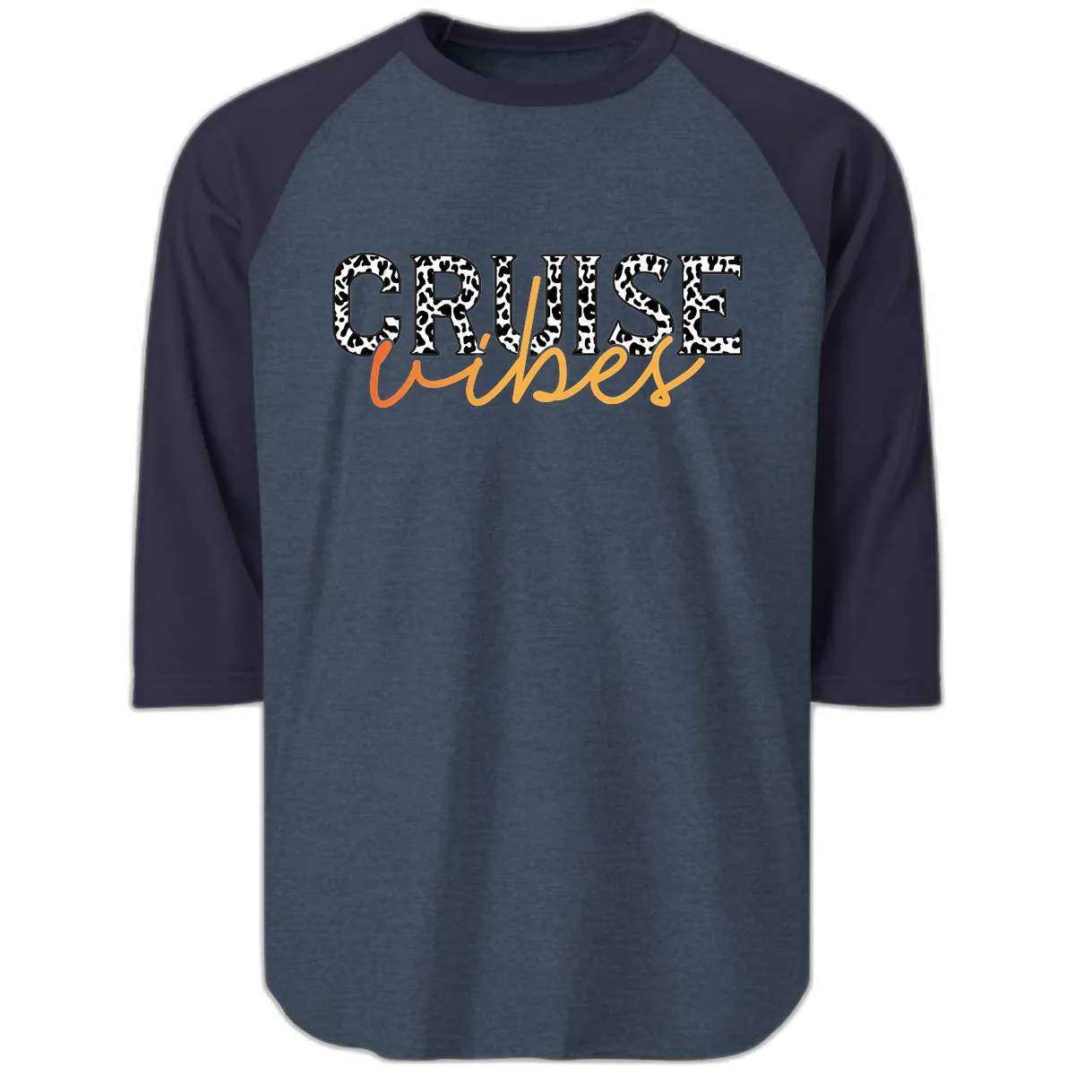 Cruise Vibes Leopard Print Raglan 3/4 in Heather Denim Navy