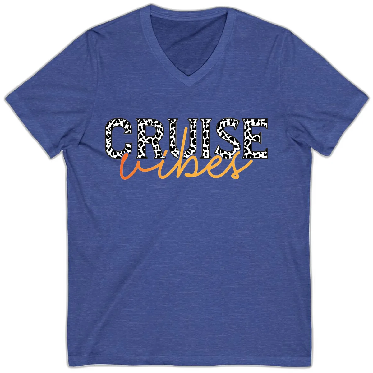Cruise Vibes Leopard Print V-Neck in Heather True Royal