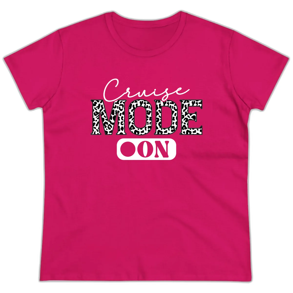 Cruise Mood Leopard Print Ladies Tee in Heliconia