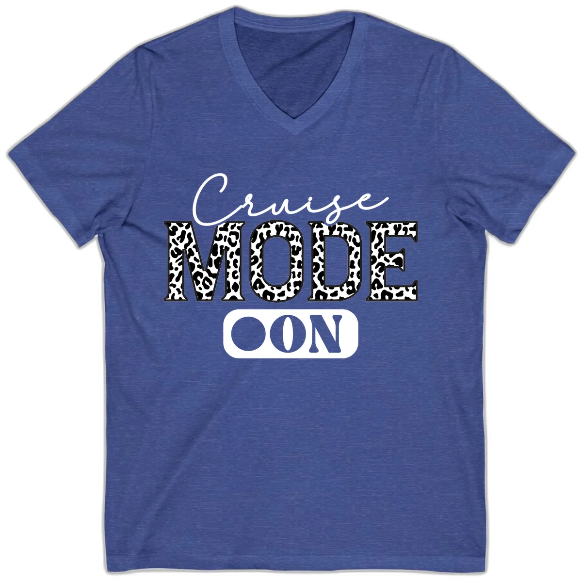 Cruise Mood Leopard Print V-Neck in Heather True Royal
