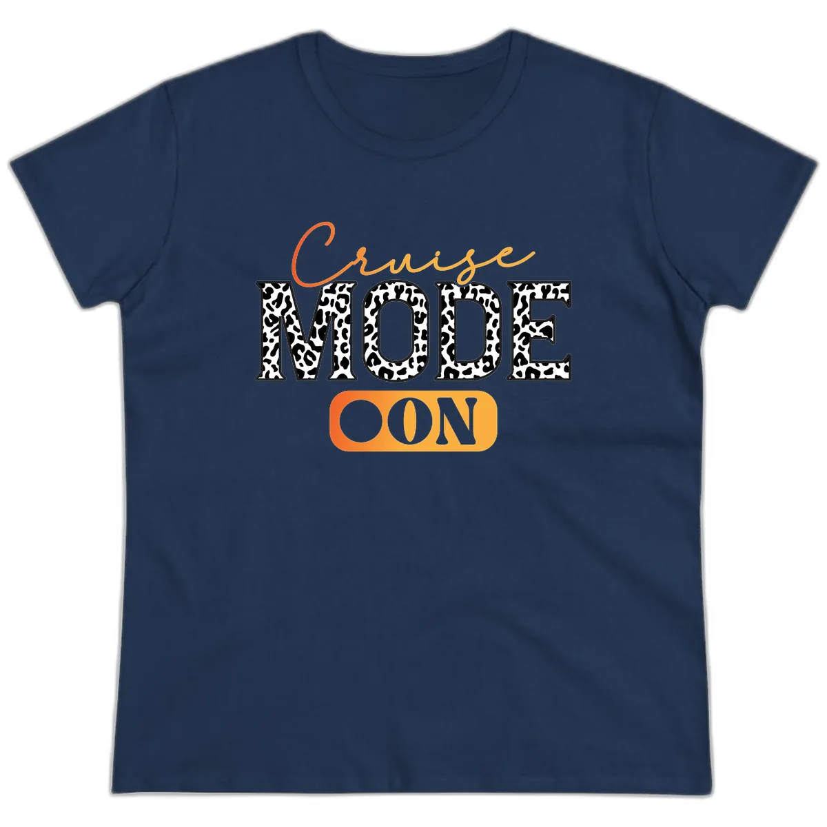 Cruise Mode Leopard Print Ladies Tee in Navy