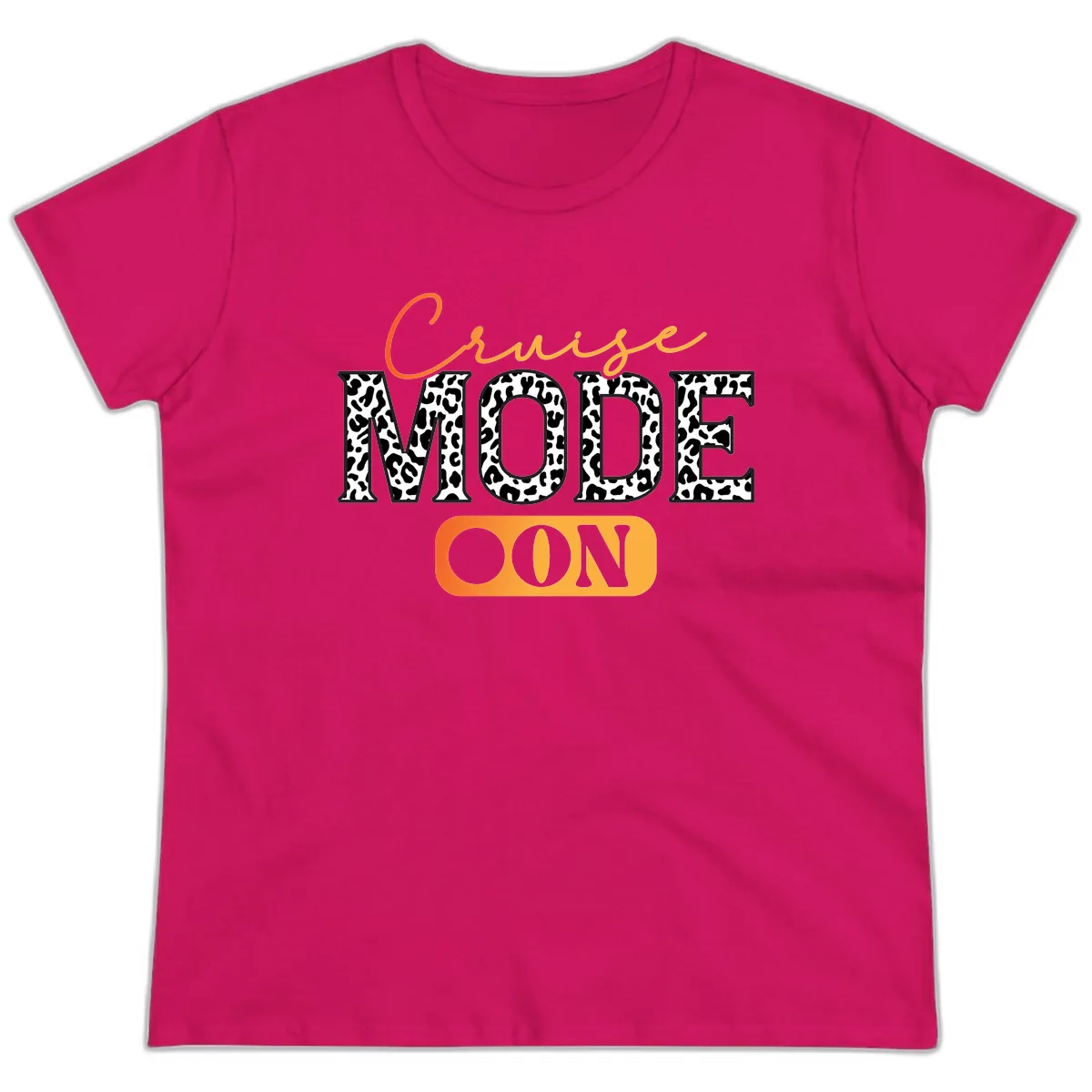 Cruise Mode Leopard Print Ladies Tee in Heliconia