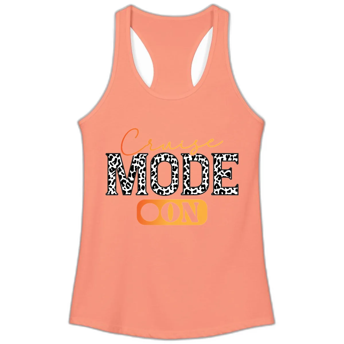 Cruise Mode Leopard Print Ladies Tank in Solid Light Orange