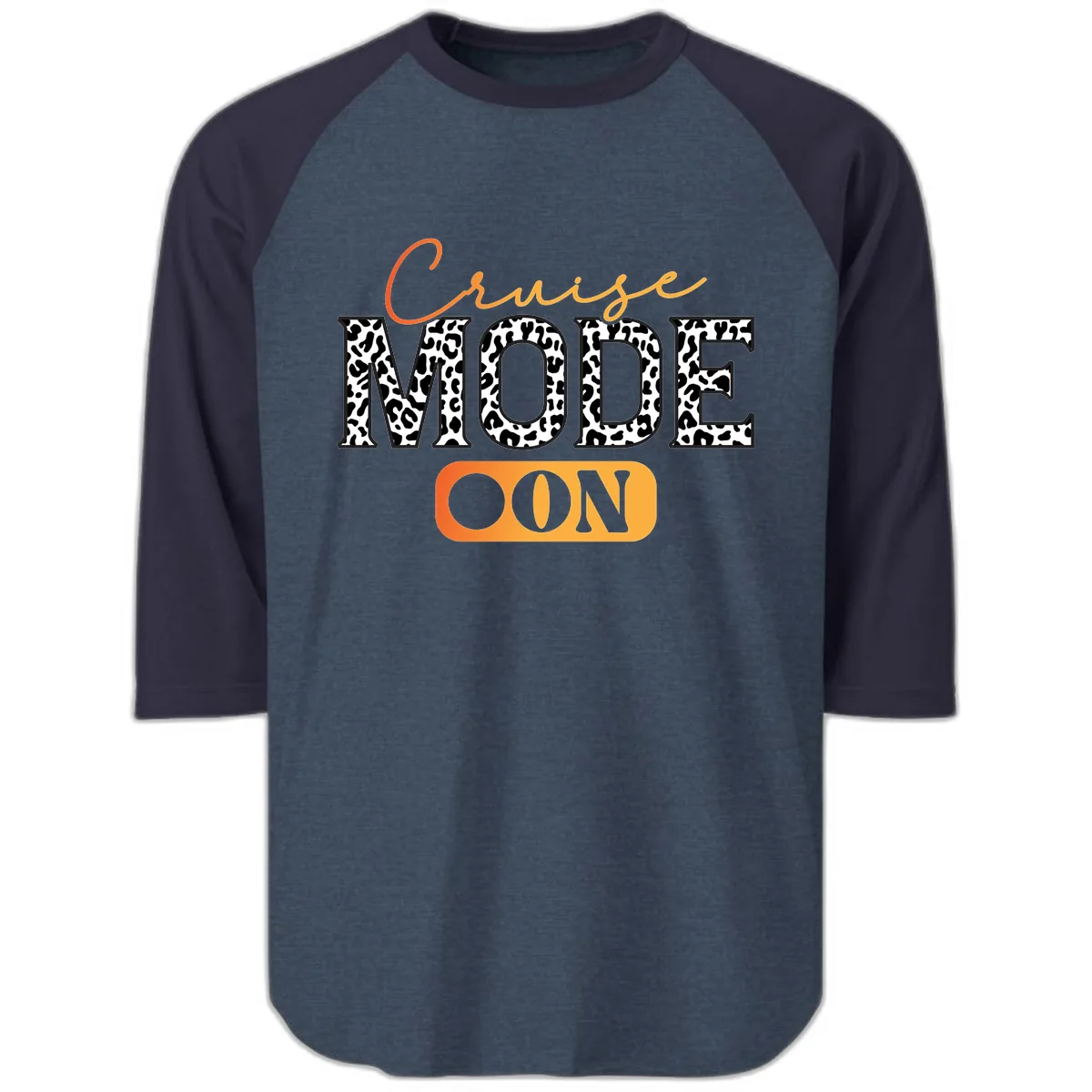 Cruise Mode Leopard Print Raglan 3/4 in Heather Denim Navy
