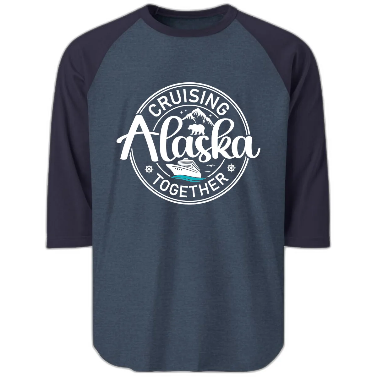 Cruising Alaska Together Raglan 3/4 in Heather Denim Navy
