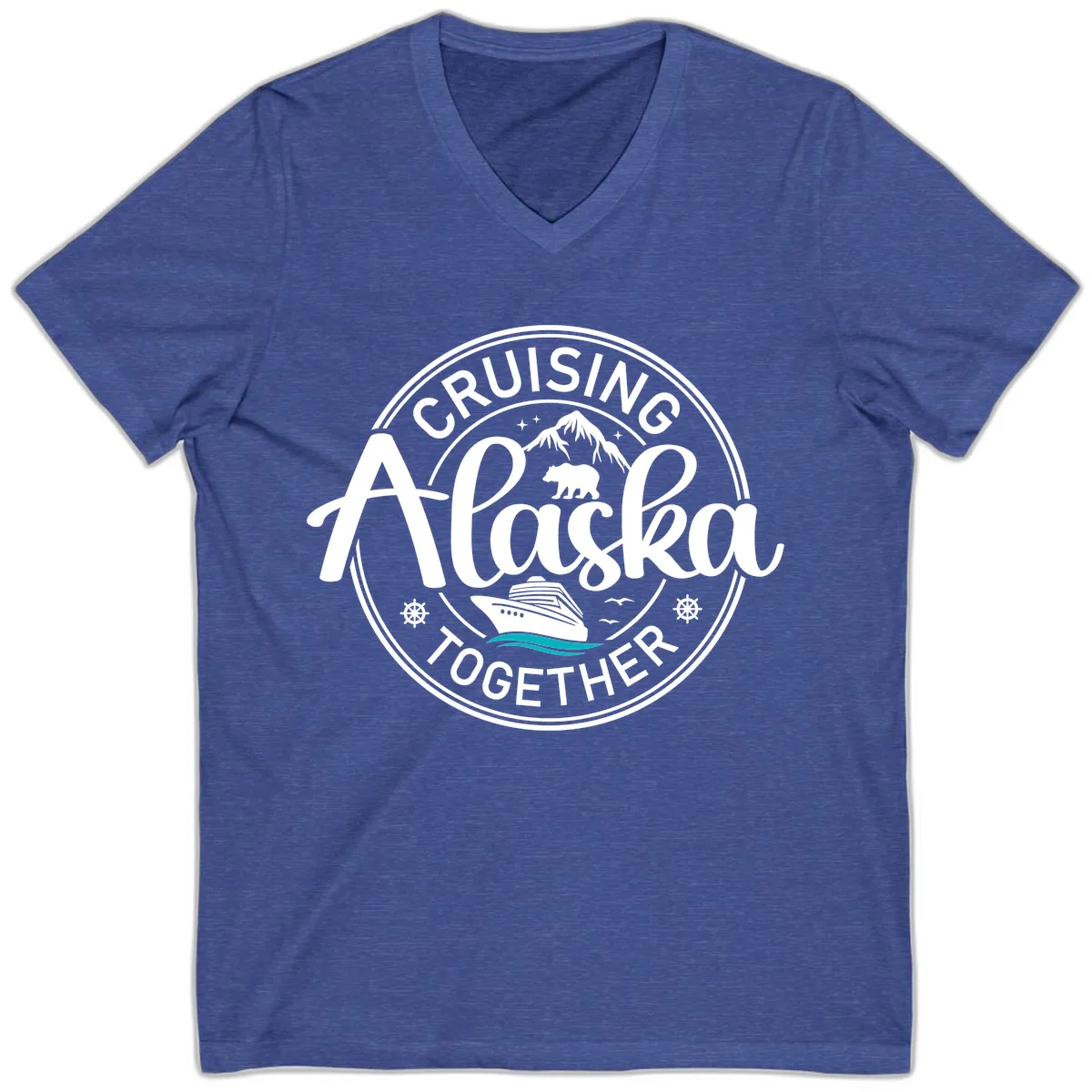 Cruising Alaska Together V-Neck in Heather True Royal