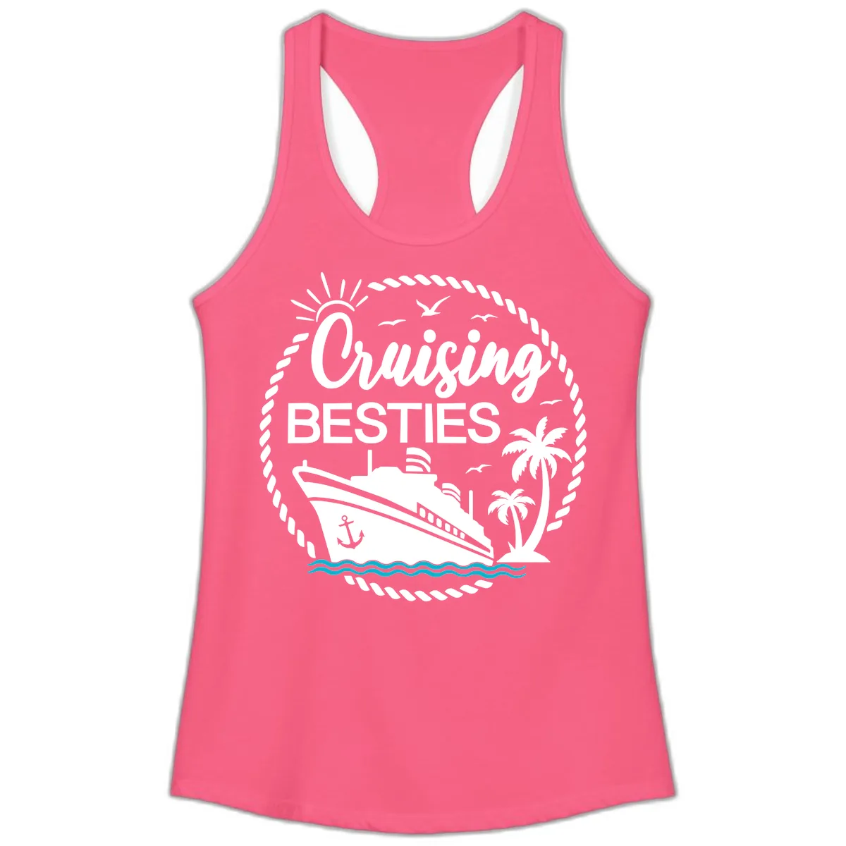 Cruising Besties Ladies Tank in Solid Hot Pink